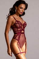 Body en dentelle avec tour de cuisses - Iris Bordeaux