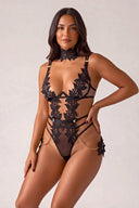 Body pour femme avec choker et gants - Anya Noir