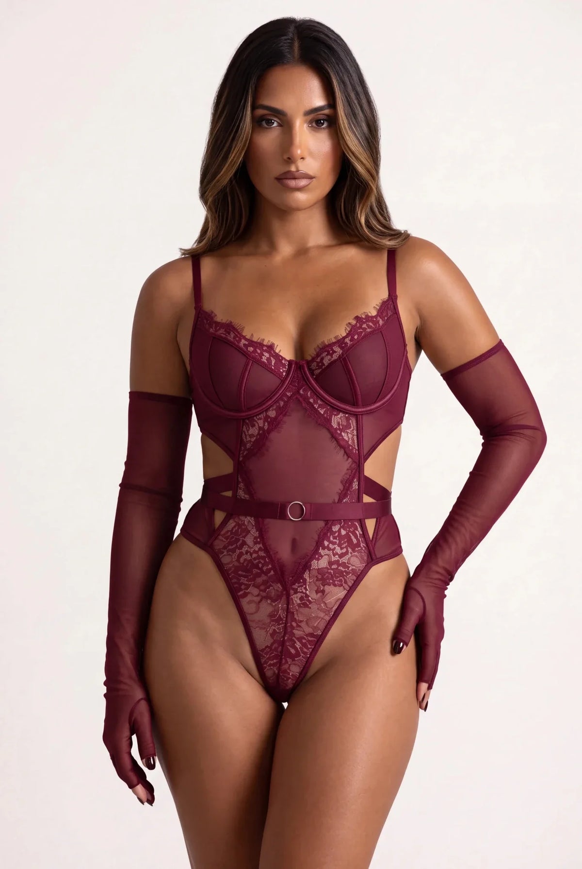 Body pour femme avec gants - Gemma Bordeaux