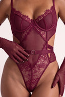Body pour femme avec gants - Gemma Bordeaux
