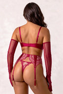 Three-Piece Lingerie Set with Gloves - Margo Burgundy