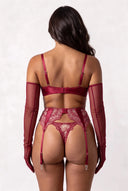Ensemble lingerie trois pièces avec gants - Margo Bordeaux