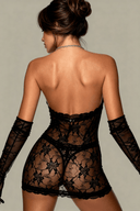 Nuisette transparente en dentelle avec gants - Quincy Noir